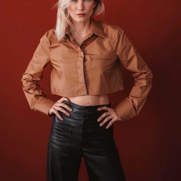 ZARA cropped poplin blouse long sleeves buttoned down Sz XS - Picture 9 of 9